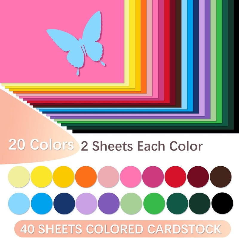 Ftumertly 40 Sheets Colored Cardstock, 20 Assorted Colors 180gsm/65lb Card Stock Paper 8.5 x 11 Card Stock Colored, Colorful Cardstock Paper for Crafting, Christmas DIY Card Making, Scrapbooking - Image 3